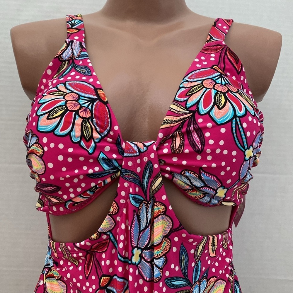 Tabitha Brown Women's Floral Print Front Cutout One Piece Swimsuit Size 14W - Picture 6 of 14